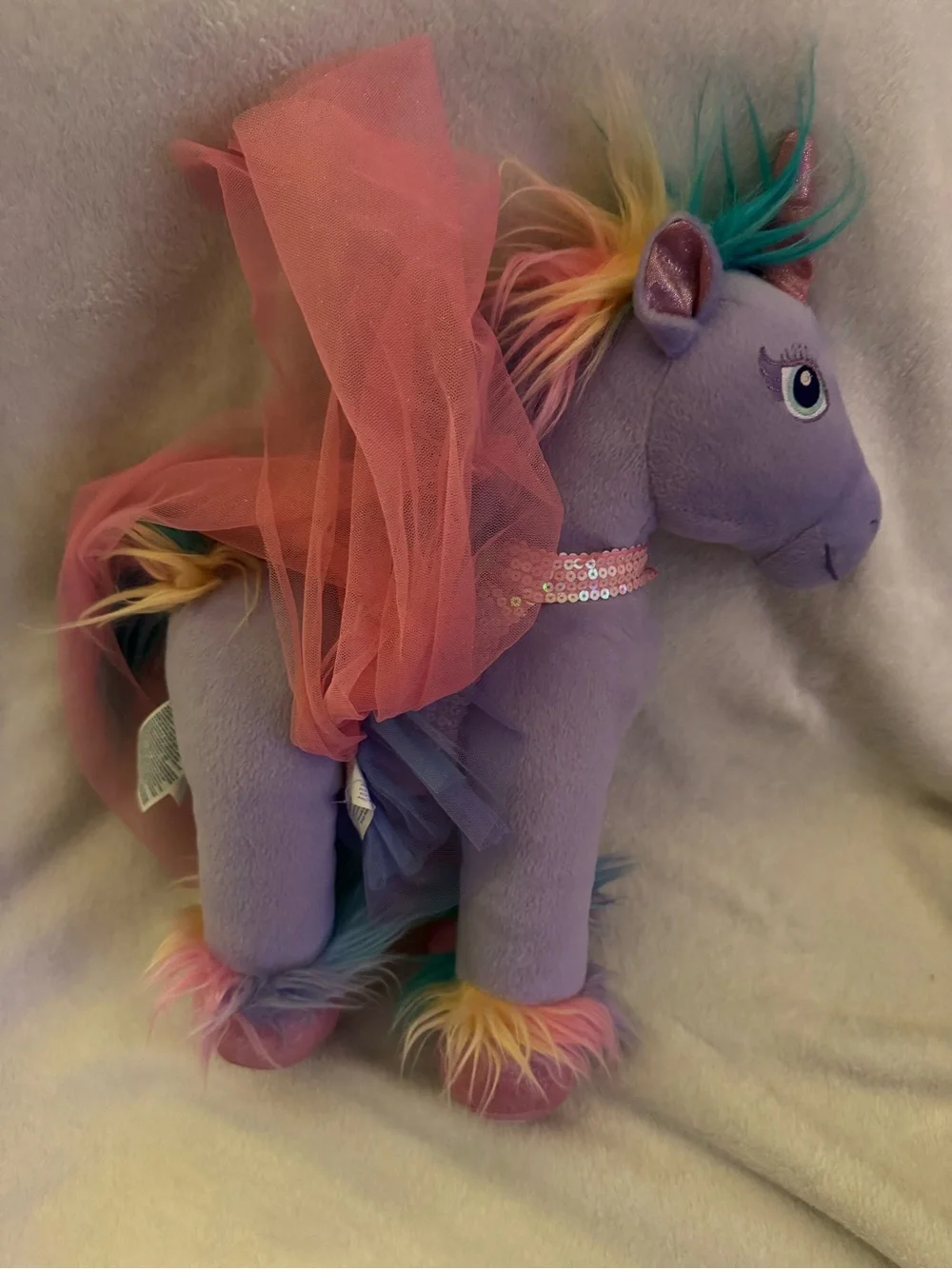 Build-A-Bear Purple Plush Unicorn with Pink Tutu and Rainbow Mane